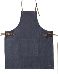DutchDeluxes Tekstiler Til Køkkenet<BBQ Style Apron, Denim Brut with leather straps in Cognac co