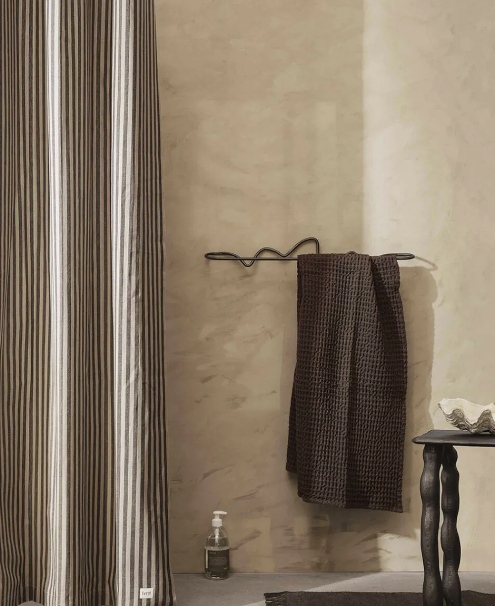 Ferm Living Badeforhæng<Chambray Shower Curtain - Sand/Black