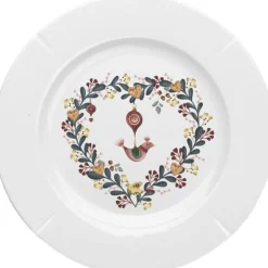 Lyngby Porcelæn Julestel<GC Cottage Tallerken Ø19. 5 cm hvid m. deko