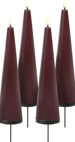 Uyuni Elektriske Julelys<Giftbox w. spike, remote, LED cone candle, Wine red, Smooth,