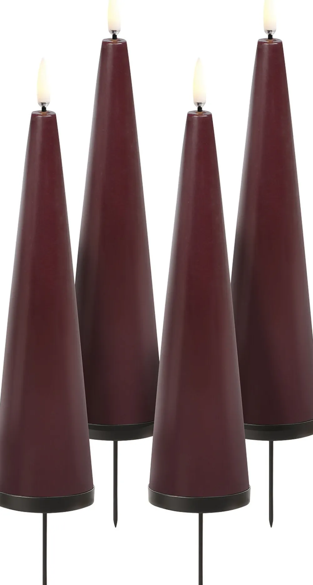 Uyuni Elektriske Julelys<Giftbox w. spike, remote, LED cone candle, Wine red, Smooth,