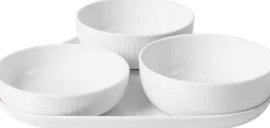 Royal Copenhagen Skåle & Fade<Hvid Riflet Serveringssæt 4 dele
