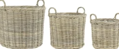 Ib Laursen Opbevaring<Kurvesæt a 3 rattan m/plast indvendig rund