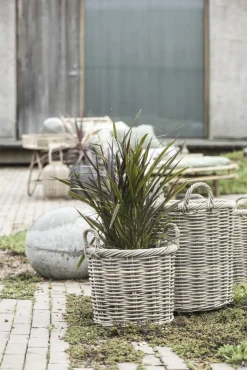 Ib Laursen Opbevaring<Kurvesæt a 3 rattan m/plast indvendig rund