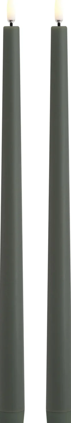Uyuni Elektriske Julelys<LED taper candle, Olive green, Smooth, 2,3x32 cm / 2-pack
