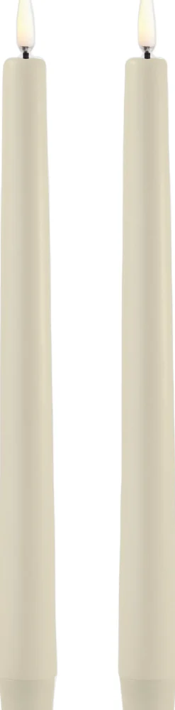 Uyuni Lys & Lysestager|Elektriske Julelys<LED taper candle, Oyster Grey, Smooth, 2-pack, 2,3x25 cm