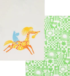 Moomin Arabia Tekstiler Til Køkkenet<50x70cm viskestykkesæt Fest grøn GOTS