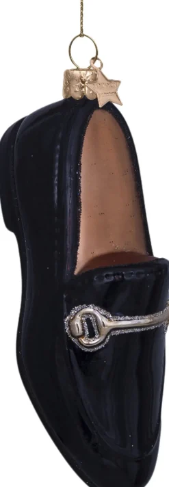 Vondels Juletræspynt<Ornament glass black gold loafer H10cm