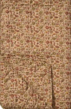 Ib Laursen Plaider<Quilt brun m/røde, orange og grå blomsterranker