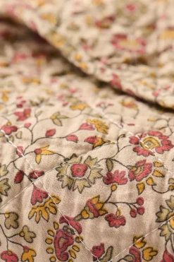 Ib Laursen Plaider<Quilt brun m/røde, orange og grå blomsterranker