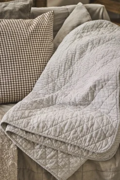 Ib Laursen Plaider<Quilt mælkedrengestriber Hvid/jordfarved