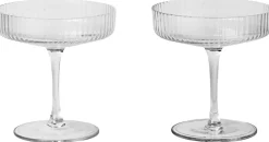 Ferm Living Glas<Ripple Champagne Saucers - Set of 2 - Clear