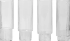 Ferm Living Glas<Ripple Long Drink Glasses - Set of 4 - Clear