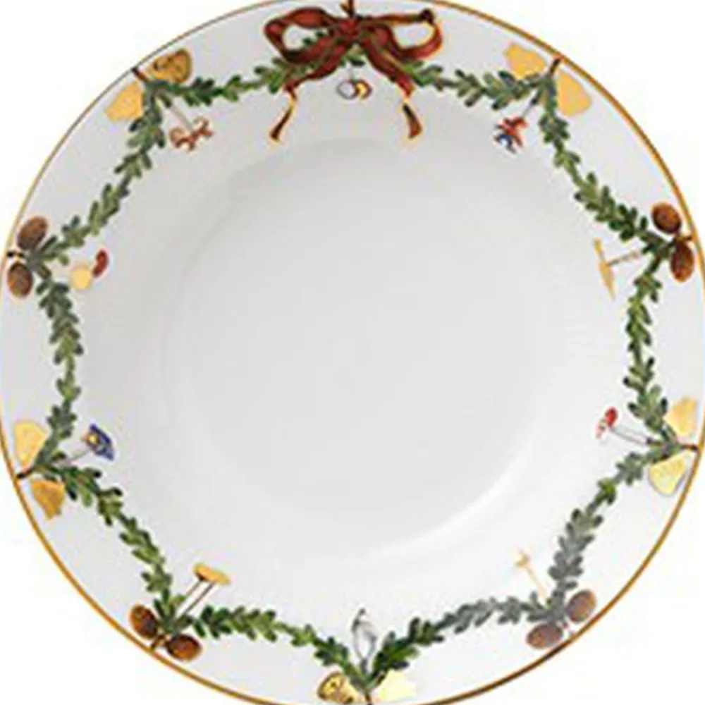 Royal Copenhagen Julestel<Stjerne Riflet Jul 17 cm. dyb desserttallerken