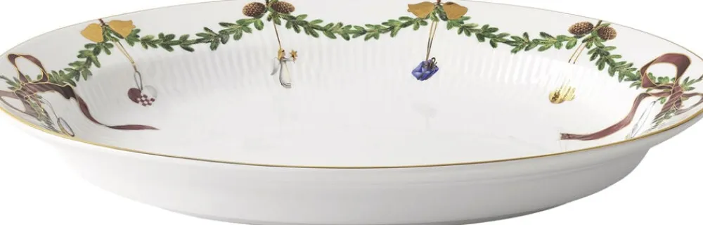 Royal Copenhagen Julestel<Stjerne Riflet Jul Fad ovalt 34 cm