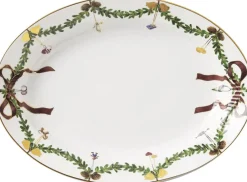 Royal Copenhagen Julestel<Stjerne Riflet Jul Fad ovalt 34 cm