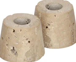Uyuni Lys & Lysestager<Travertine Candleholder mini taper, S, Desert beige, 2-pack,